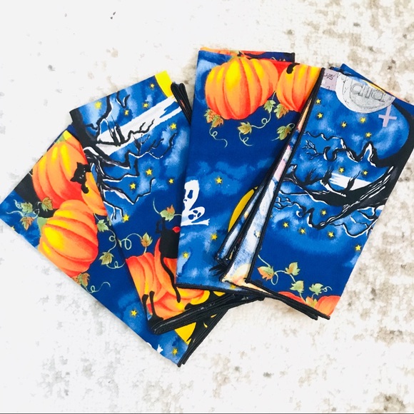 Four Halloween Cloth Cocktail Napkins Witch Print - Picture 2 of 3